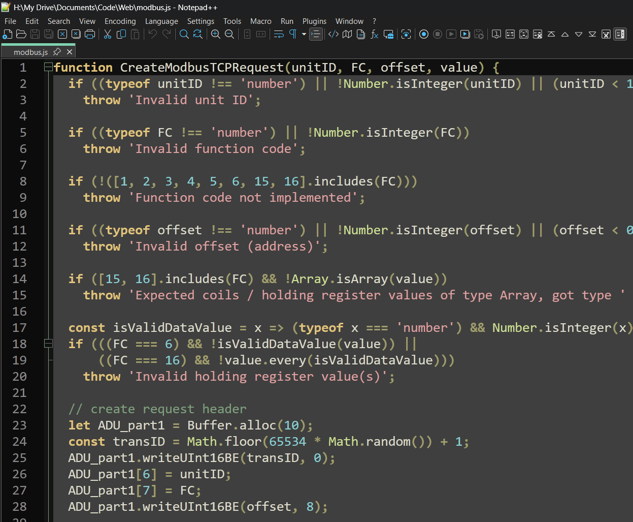 Modbus TCP request code